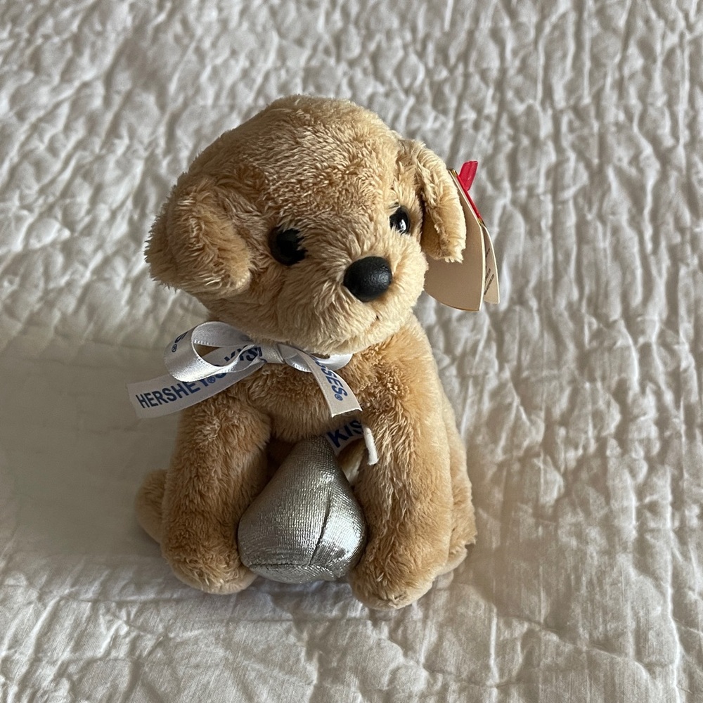 Charming Tan Plush Puppy with Silver Accent
